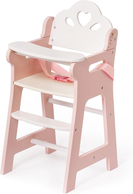 Silla alta de juego de simulación con cinturón de seguridad, se adapta a muñecas de 18 a 20 pulgadas