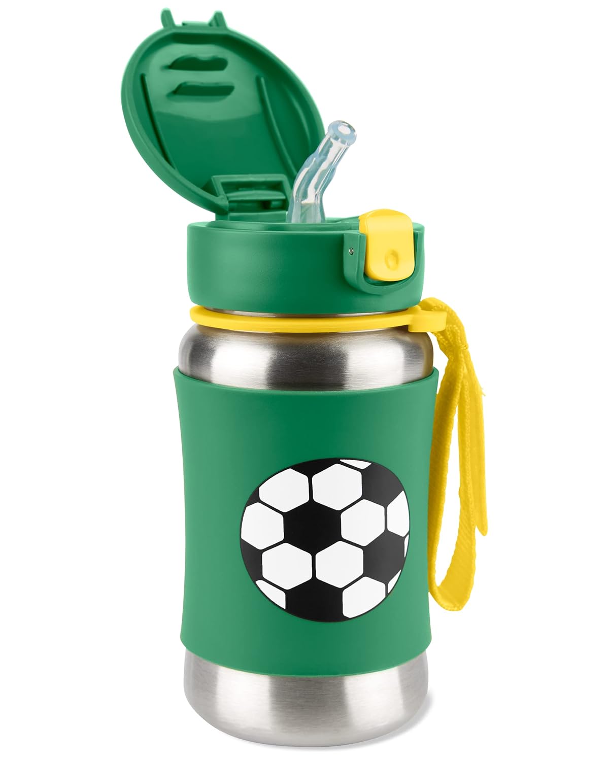 Skip Hop  botella con popote de acero inoxidable, fútbol