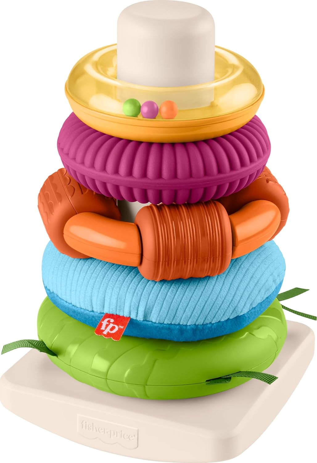 Fisher-Price Juguetes apilables sensoriales Rock-A-Stack Anillos con actividades motoras finas en base Roly-Poly 