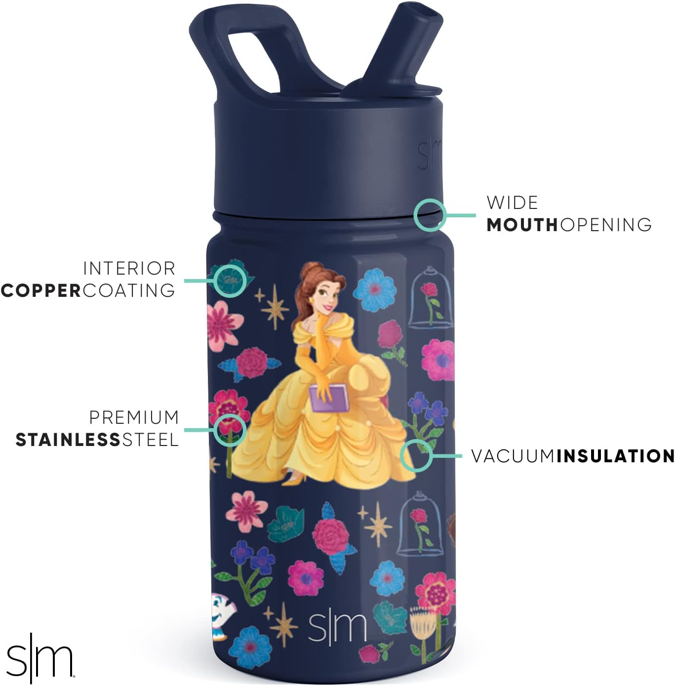 Simple Modern - Princesa de Disney Bella  - Botella de agua de acero inoxidable aislado