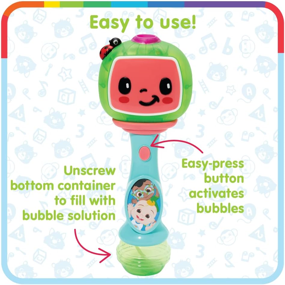 Cocomelon Light and Sound Musical Bubble Wand, Includes Bubble Solution