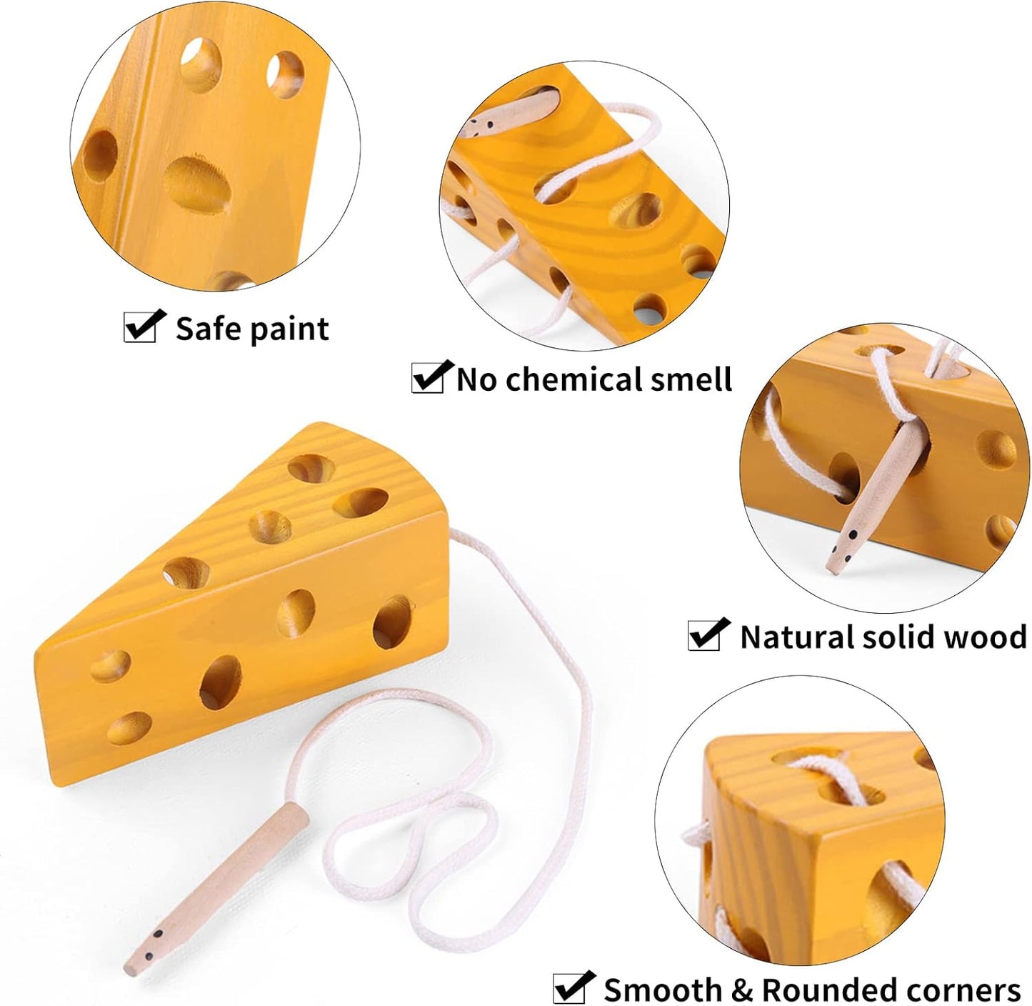juguetes de madera con cordones, actividades Montessori