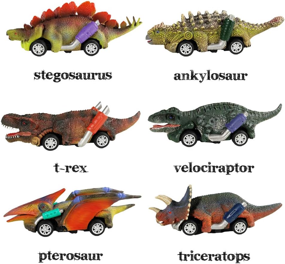 Coches de juguete de dinosaurio, paquete de 6