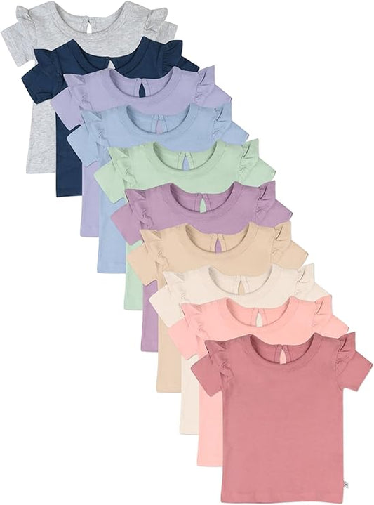 HonestBaby Paquete de 10 camisetas de manga corta con volantes