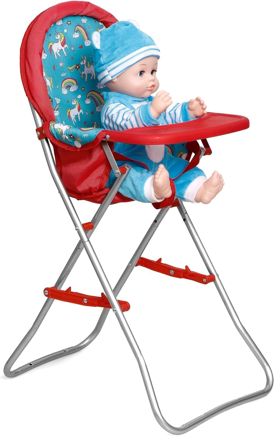 Silla alta de juego de simulación, se adapta a muñecas de bebé de hasta 20 pulgadas