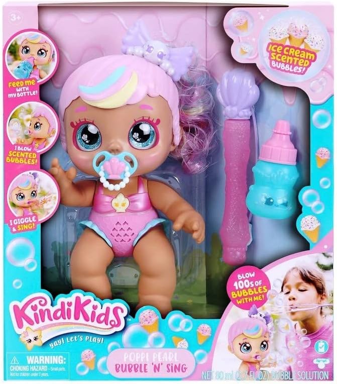 Kindi Kids Muñeca electrónica de 6.5" y 2 accesorios - Poppi Pearl Bubble