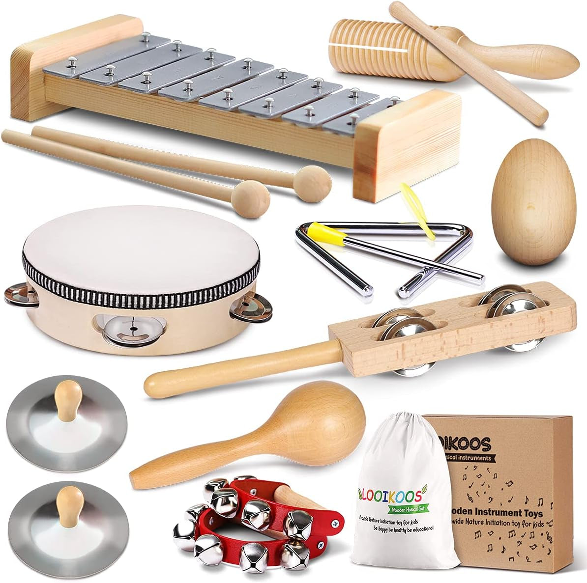 Toddler Musical Instruments International Natural Wooden Music Set for Toddlers and Kids - Eco Friendly Preschool Educational Musical Toys with Storage Bag