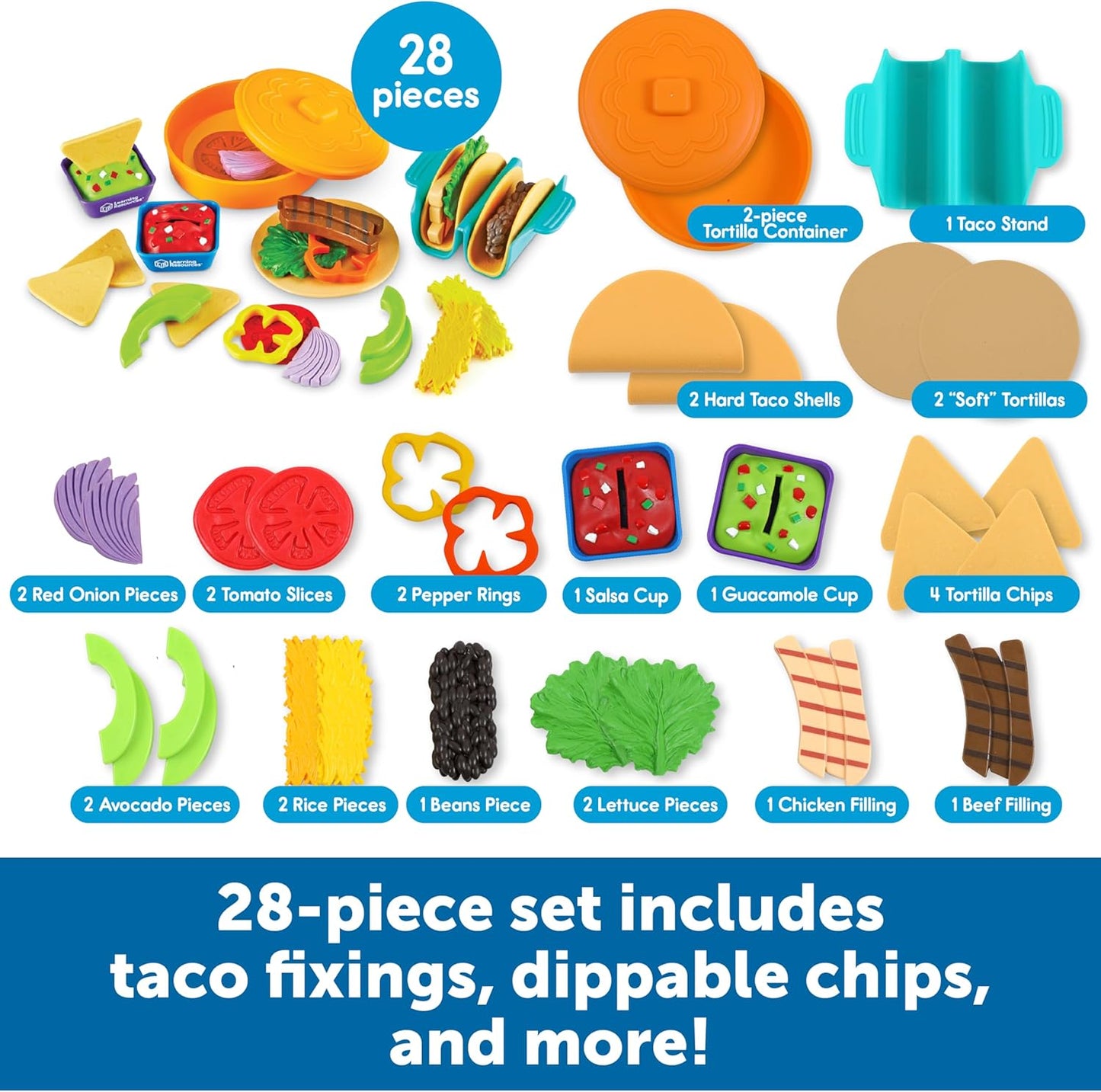 New Sprouts Taco Night! 28 Pieces - Play Food for Kids Ages 18+ Months, Grocery Store Pretend Play Toys, Play Kitchen Accessories