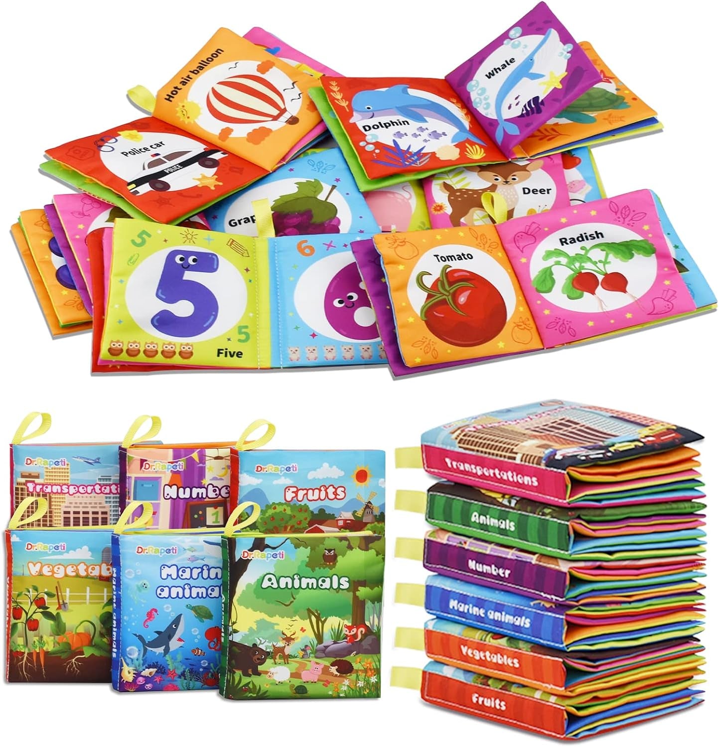 Libros de tela suave para bebés, libros de baño, paquete de 6 para bebés