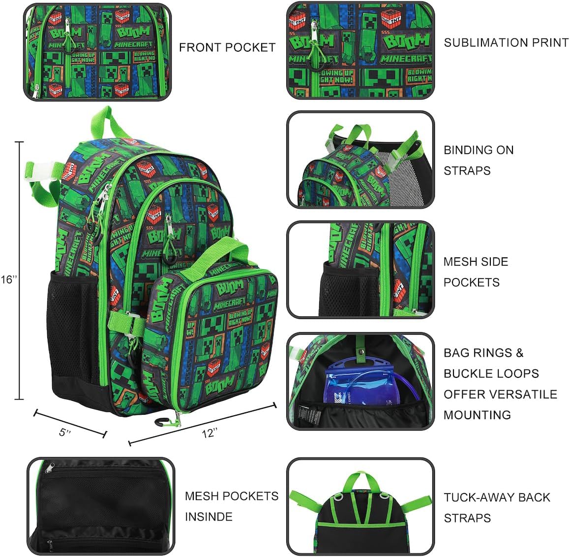 Juego combinado de mochila y lonchera / 16 pulgadas alto
