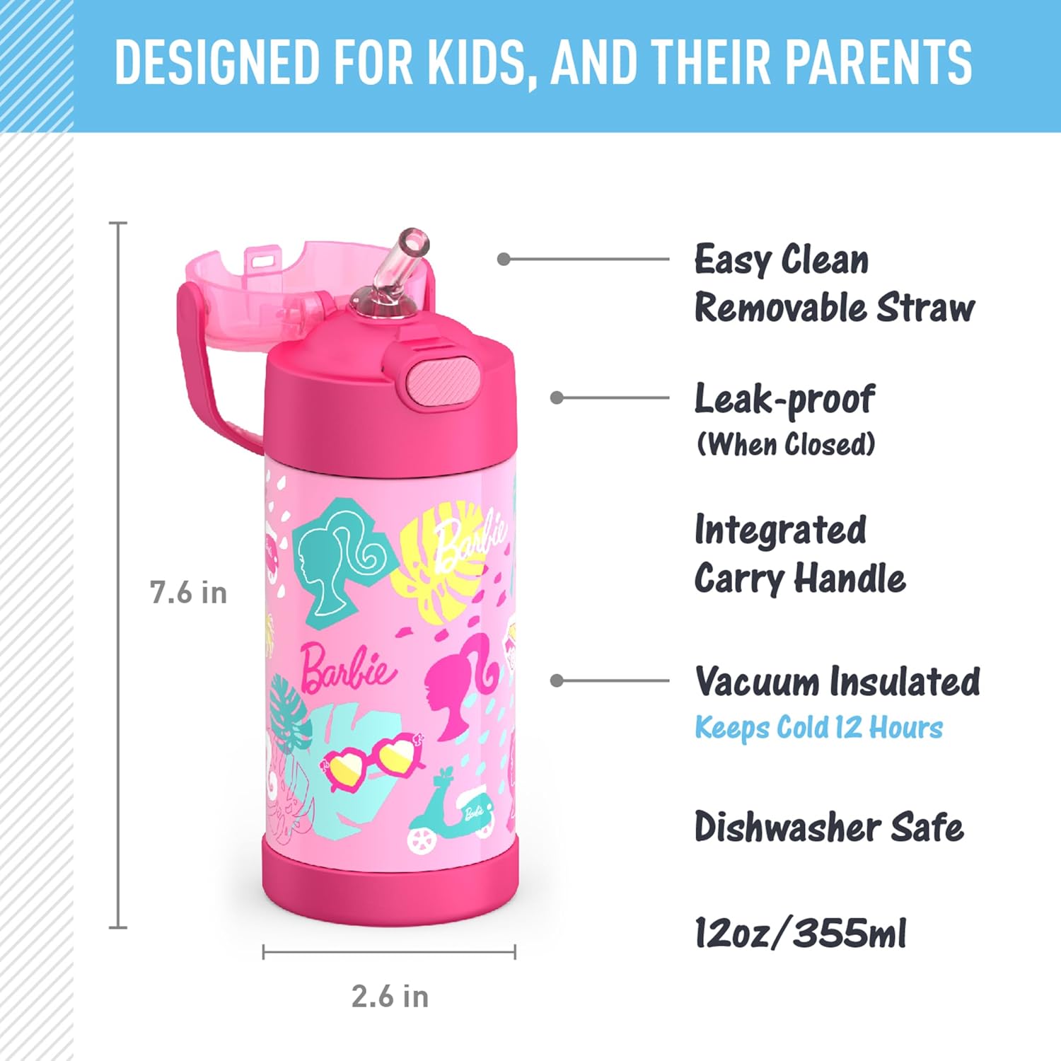 THERMOS FUNTAINER - Botella de agua Barbie de acero inoxidable