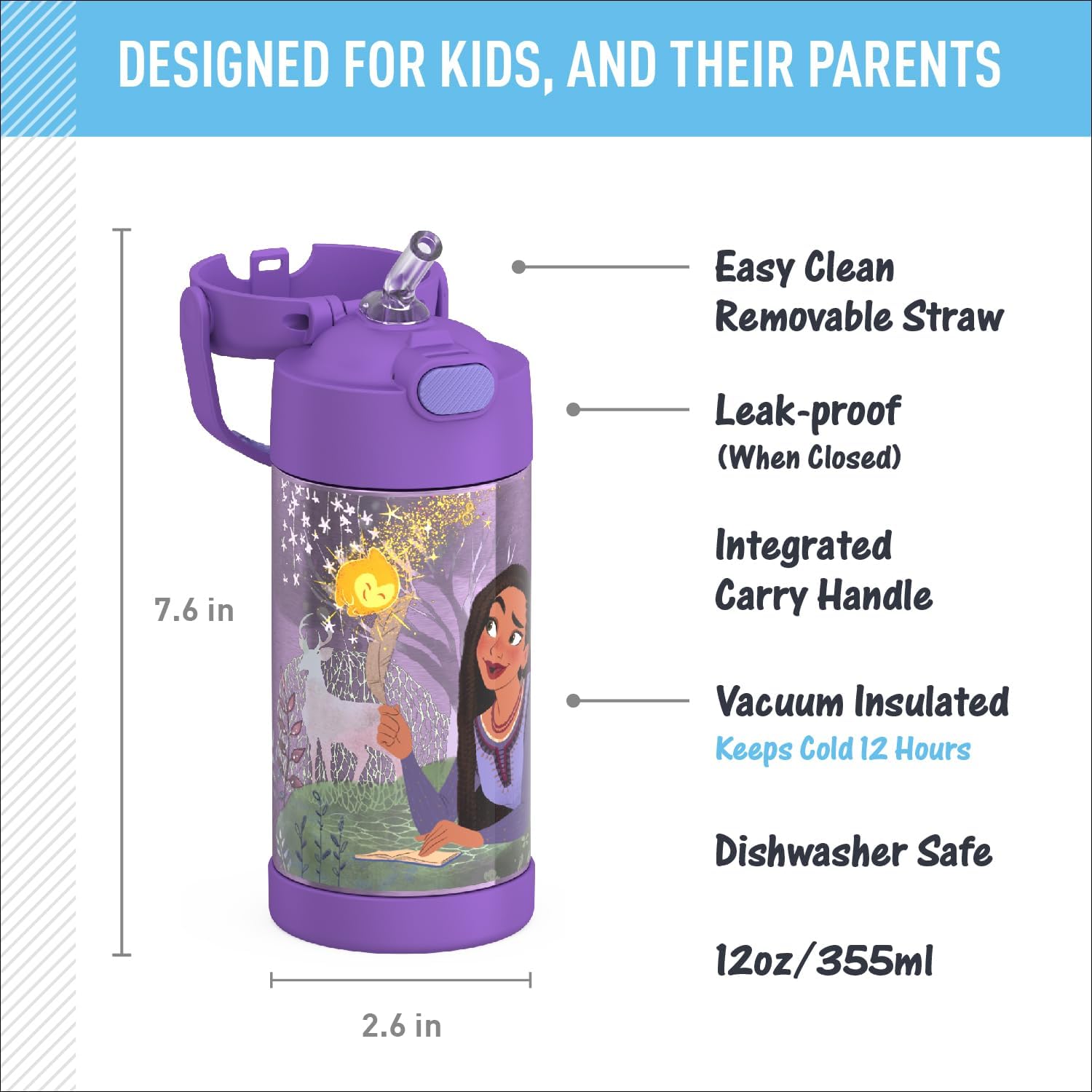 THERMOS FUNtainer - Botella de agua de acero inoxidable Wish