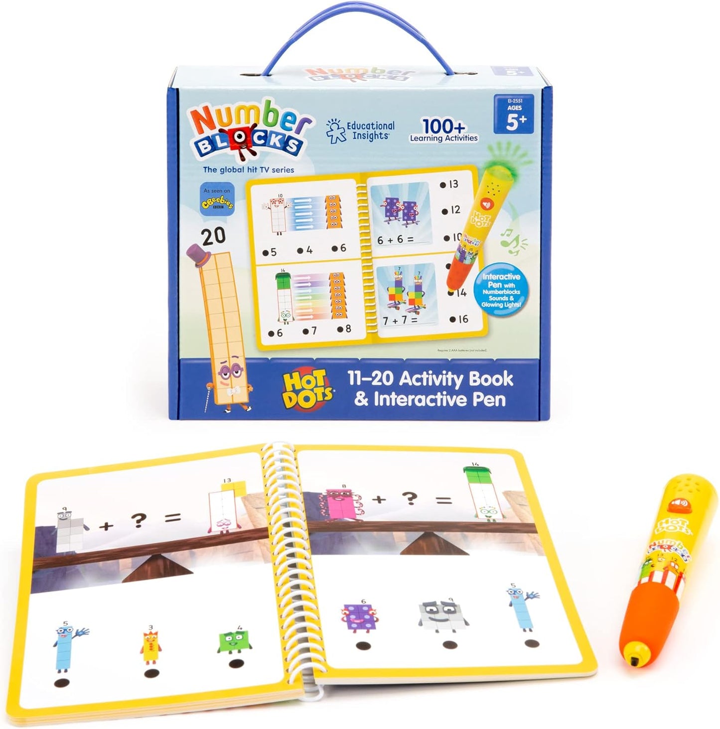 Educational Insights Hot Dots Numberblocks - Libro de trabajo números del 11 al 20 con bolígrafo interactivo, actividades de aprendizaje para niños a partir de 5 años