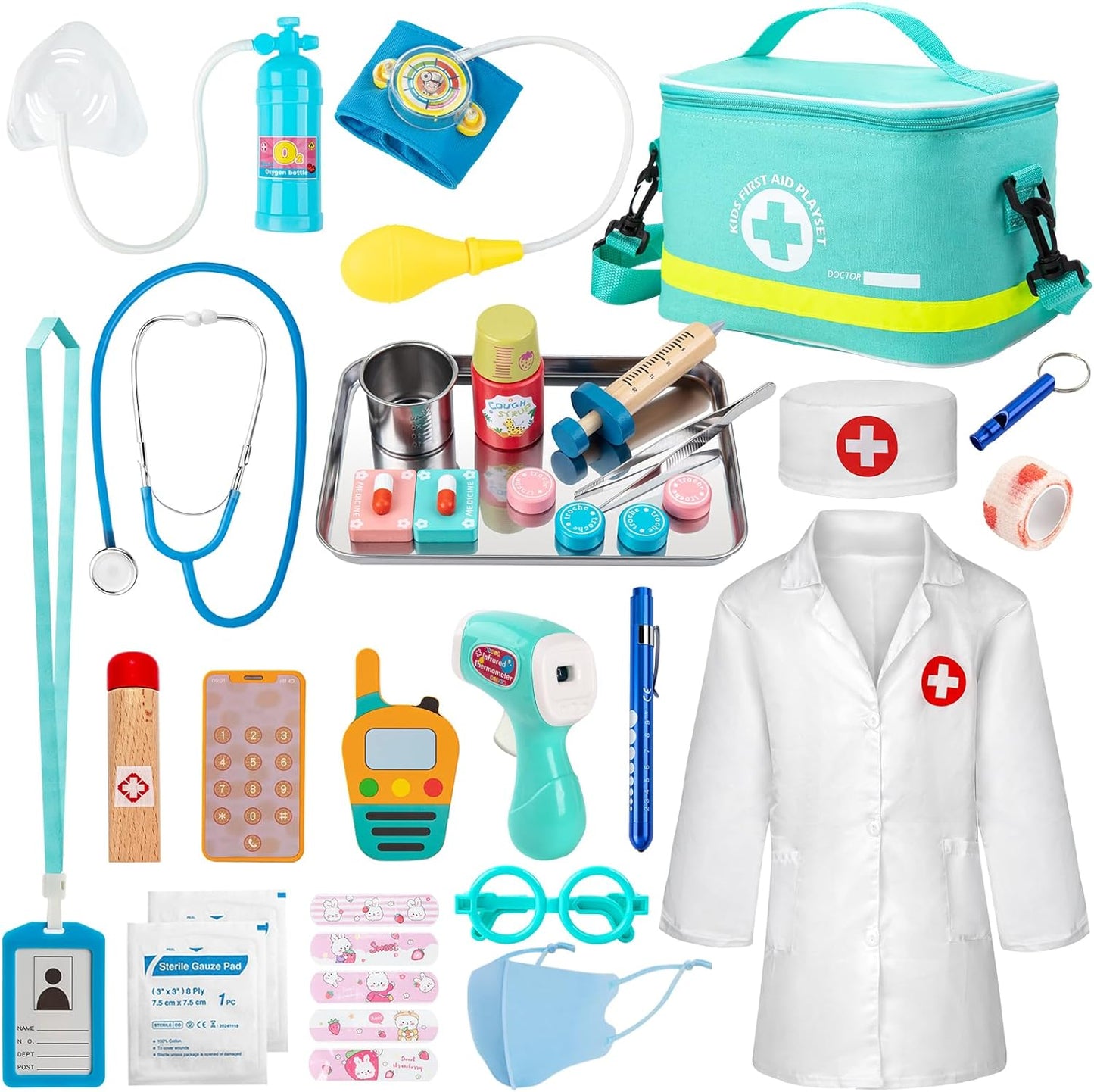 Kit médico para niños, juego de simulación de 34 piezas para niños pequeños, kit de médico para niños, con bolsa médica, estetoscopio y otros accesorios