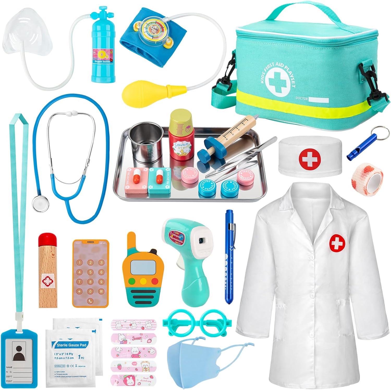 Kit médico para niños, juego de simulación de 34 piezas para niños pequeños, kit de médico para niños, con bolsa médica, estetoscopio y otros accesorios