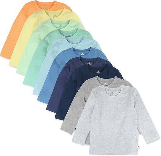 Paquete de 10 camisetas de manga larga de algodón orgánico