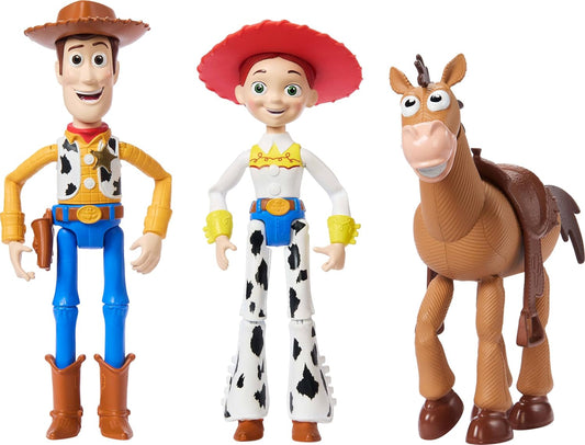 Paquete de 3 figuras de Woody, Jessie y Bullseye, figuras auténticas de 4 pulgadas