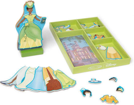 Melissa & Doug Disney Princess Tiana - Juego de muñeca magnética de madera para disfrazarse (más de 30 piezas)