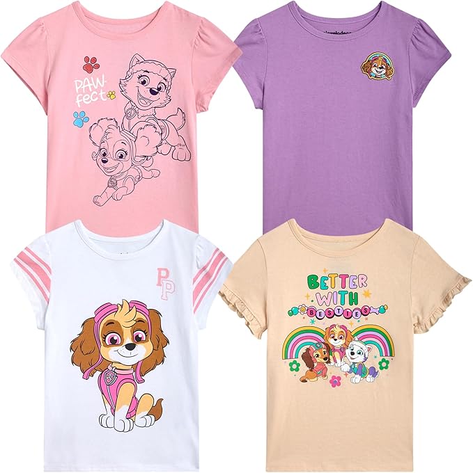 Nickelodeon Camiseta para niña, paquete de 4 camisetas gráficas