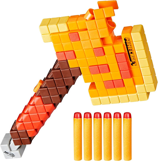 Nerf Minecraft Firebrand, Dart Blasting Axe, 6 dardos de espuma Nerf Elite
