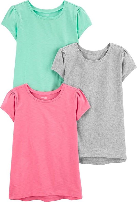 Simple Joys by Carter's Camisas y tops de manga corta para niña, paquete de 3
