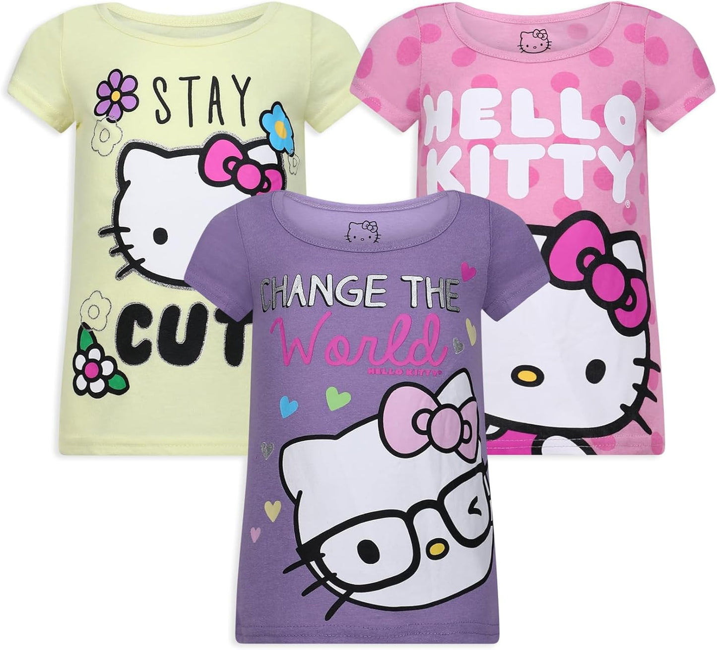 Hello Kitty Sanrio - Paquete de 3 camisetas de manga corta