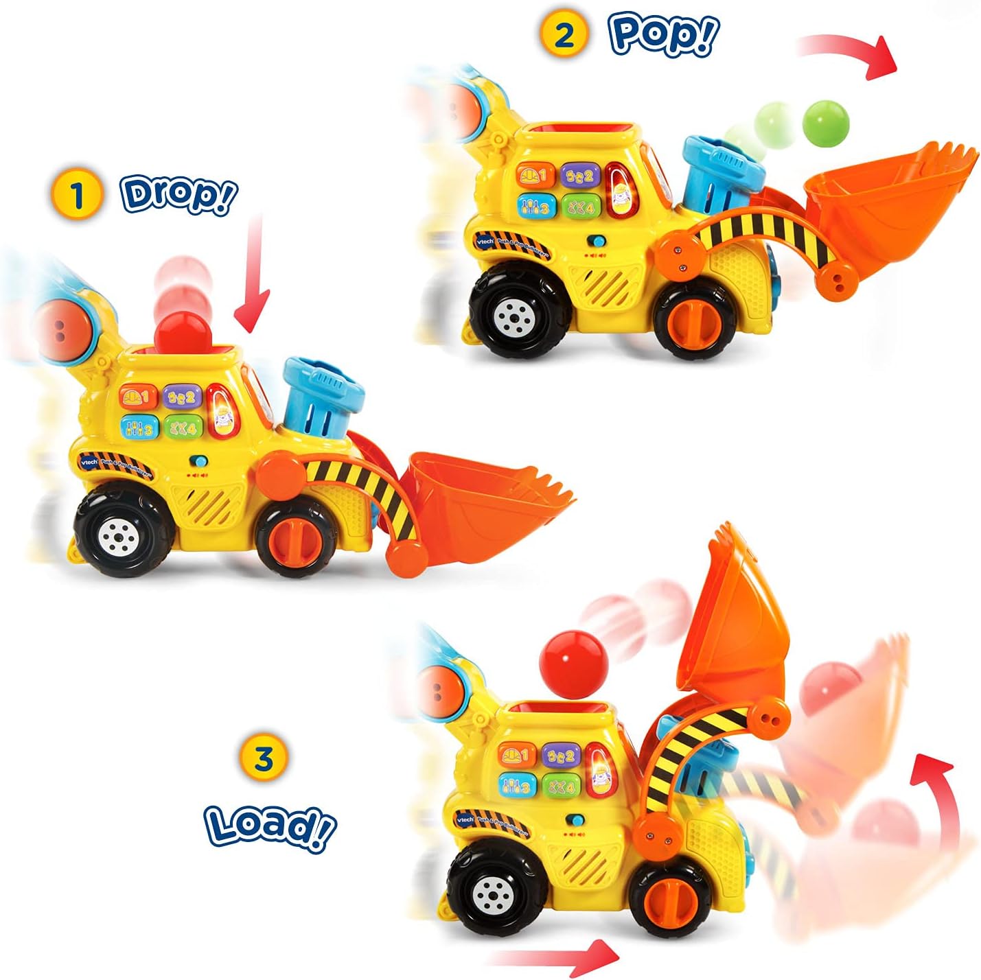 Bulldozer Pop-a-Balls Push & Pop de VTech, Amarillo