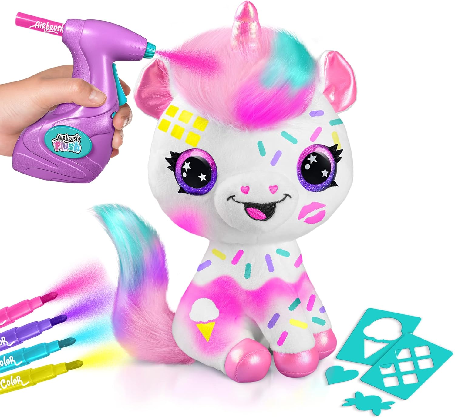 Canal Toys Personaliza el unicornio rosa grande de peluche con aerógrafo. Decora, lava, repite.