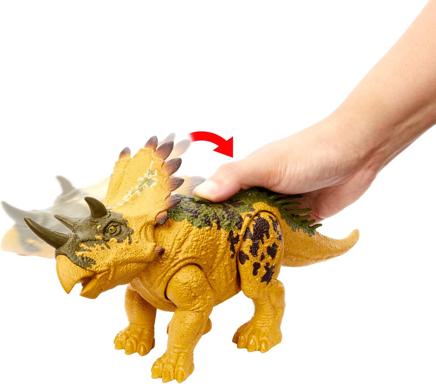 Mattel Jurassic World - Juguete de dinosaurio rugido salvaje con sonido y movimiento de ataque, figura de acción Regaliceratops Posable