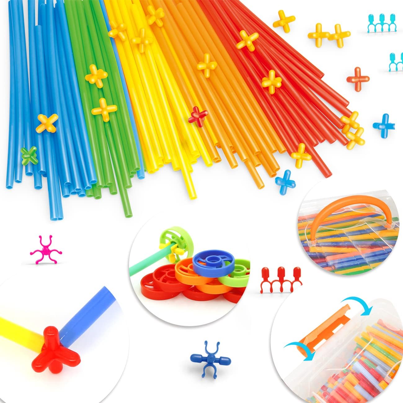 Straw Constructor Toys STEM Building Toys 600Pcs Straw Toy Interlocking Plastic Toys Engineering Toys Thin Tube Blocks Toy Educational Toy Kit for 3 4 5 6 7 8 Years Kids Toy for Boys and Girls