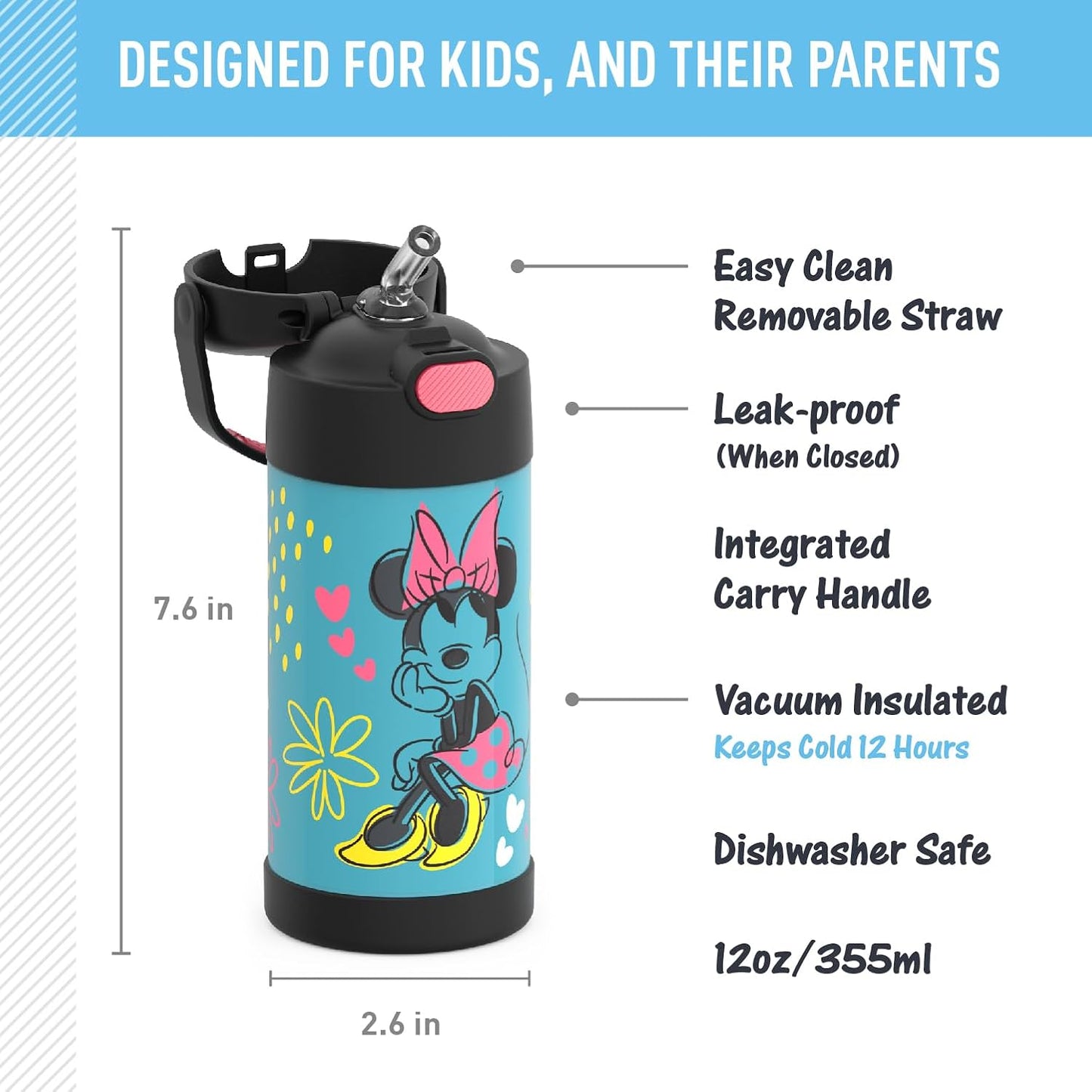 THERMOS FUNTAINER - Botella de agua de acero inoxidable Minnie Mouse