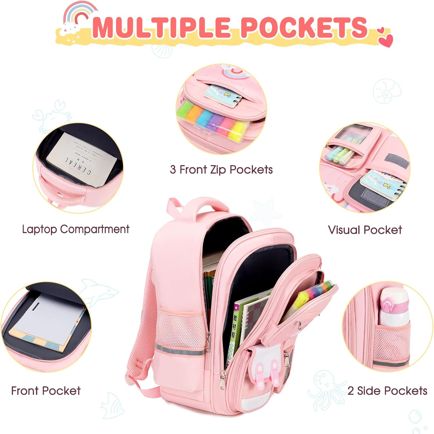 Mochila para niñas con lonchera y estuche para lápices 15 pulgadas