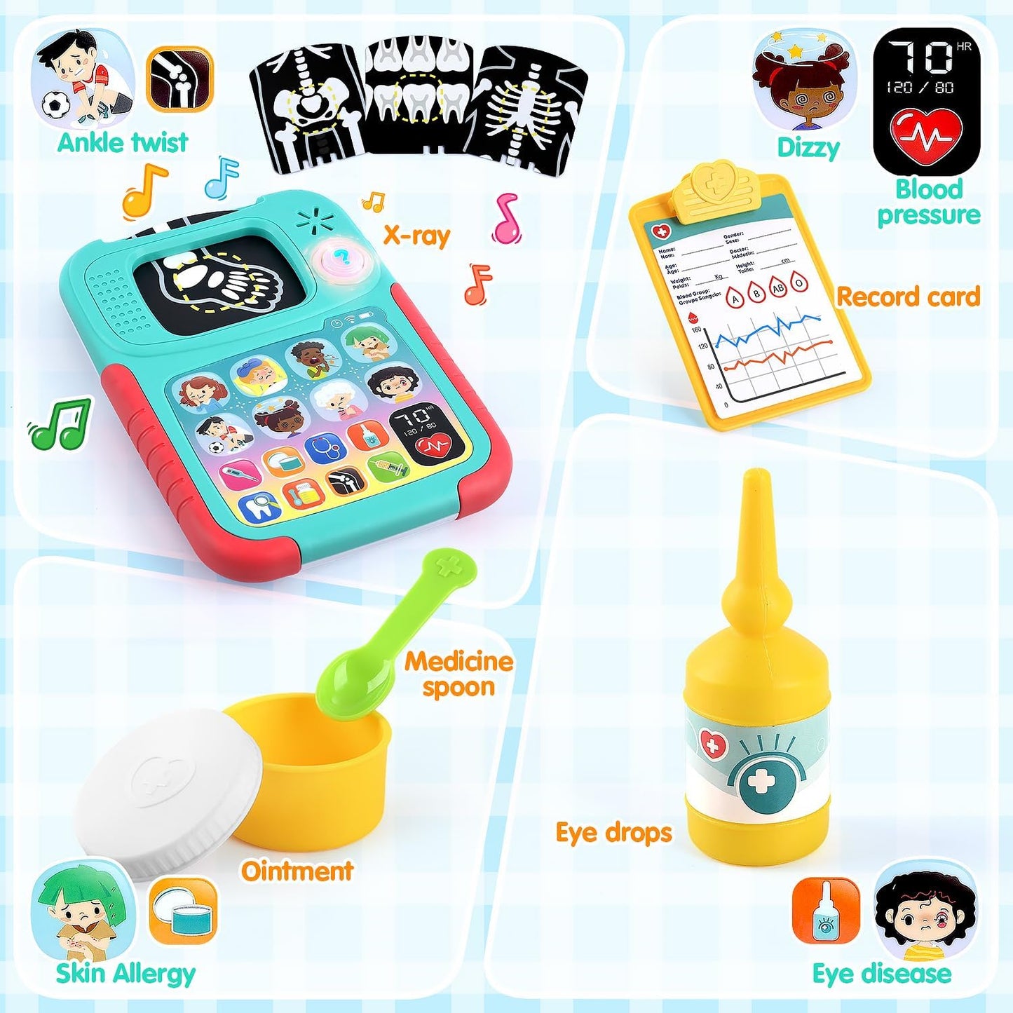 Kit médico para niños con tableta de aprendizaje