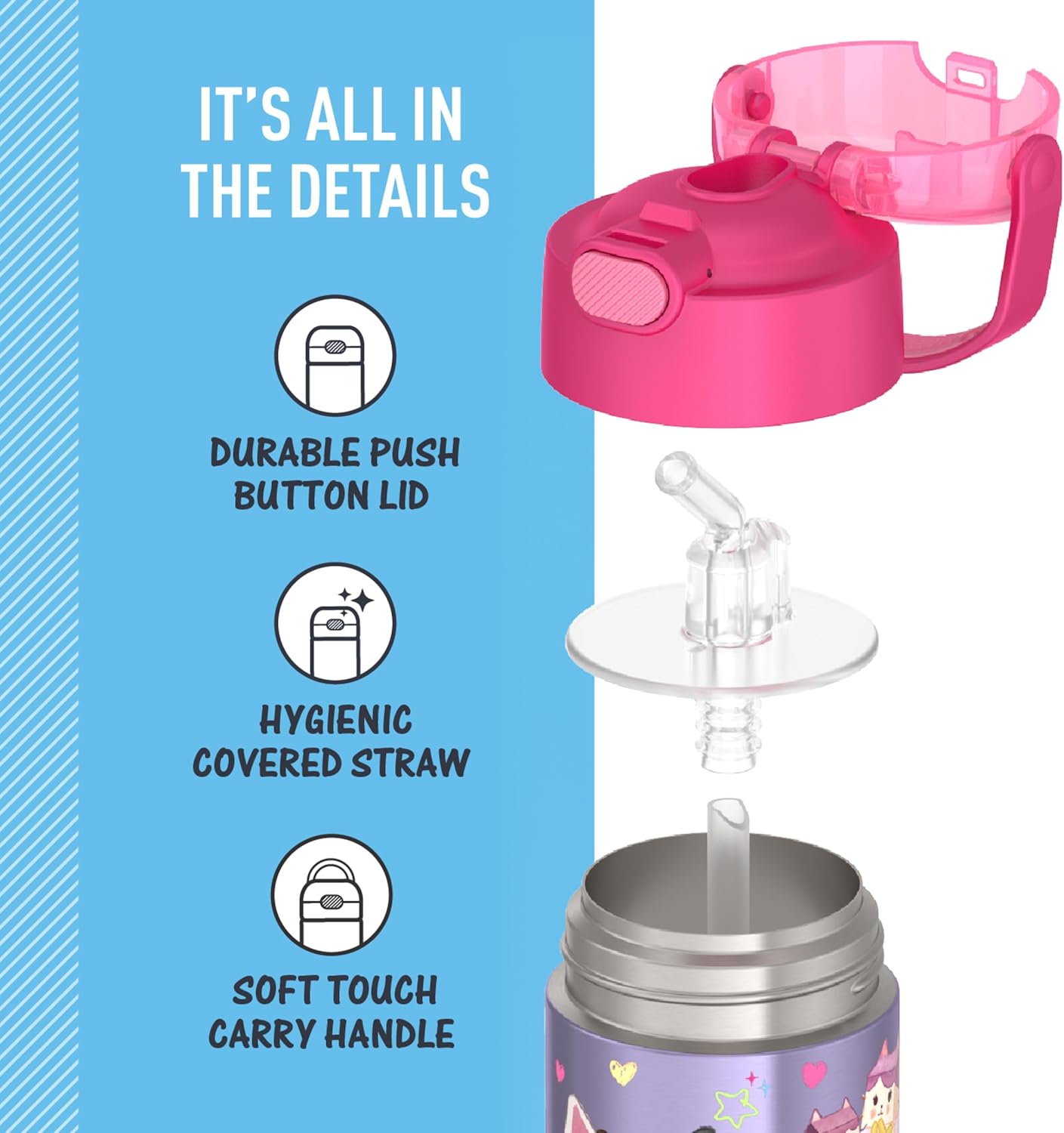 THERMOS FUNTAINER - Botella de agua de acero inoxidable Gabby’s Dollhouse