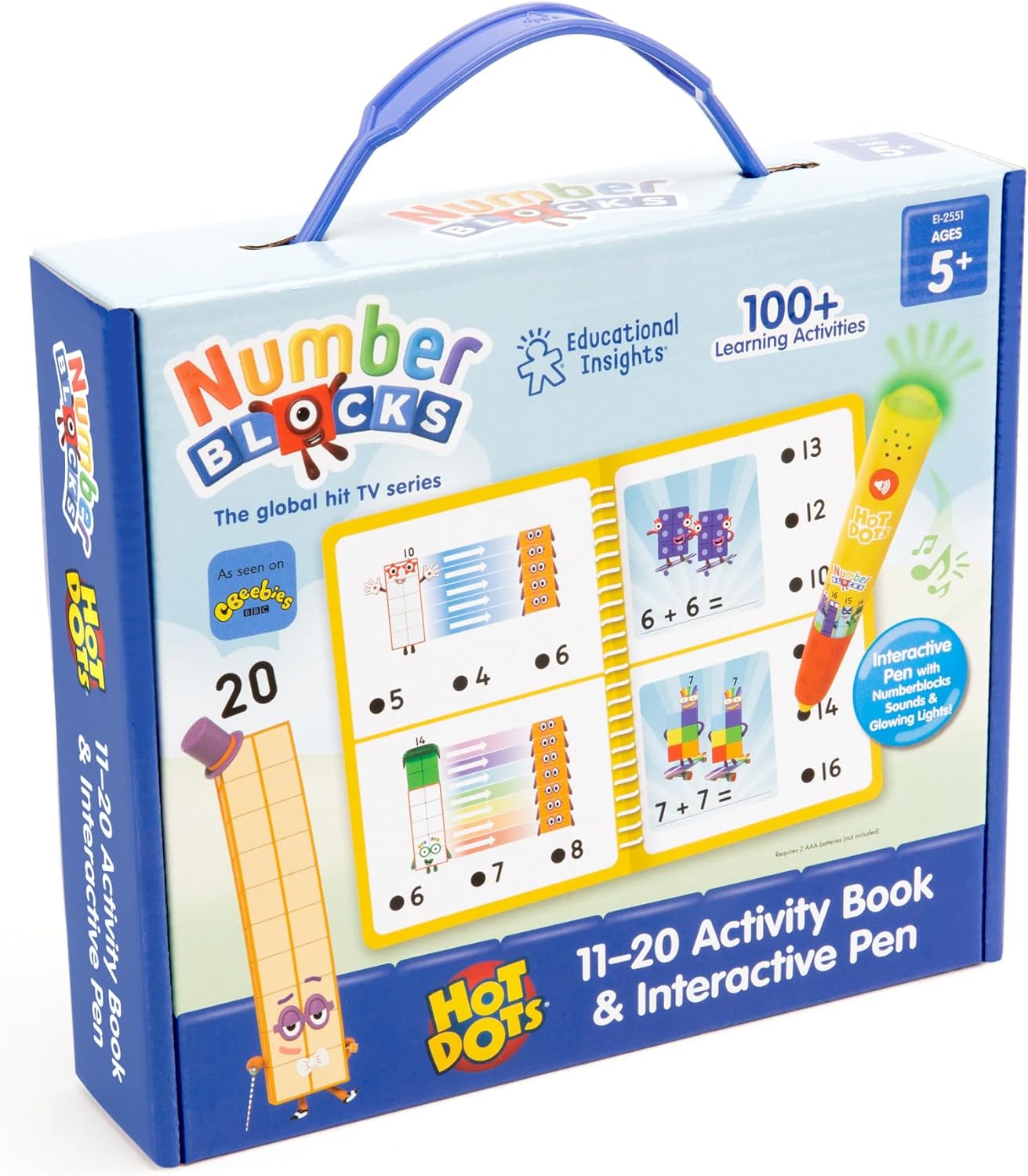 Educational Insights Hot Dots Numberblocks - Libro de trabajo números del 11 al 20 con bolígrafo interactivo, actividades de aprendizaje para niños a partir de 5 años