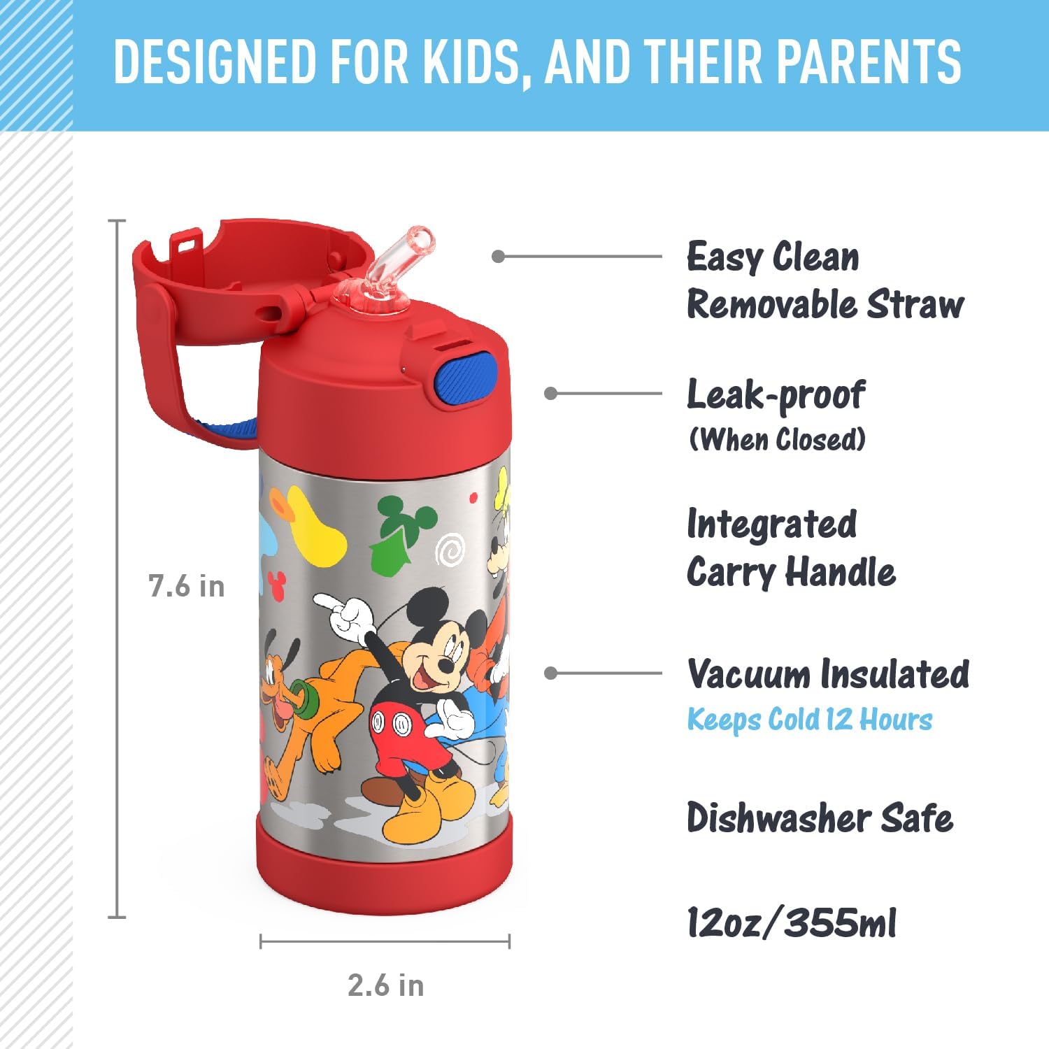 THERMOS FUNTAINER Botella de agua de acero inoxidable Mickey Mouse