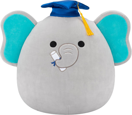 Squishmallows Lemus The Grey Elephant original de 12 pulgadas con gorra de graduación