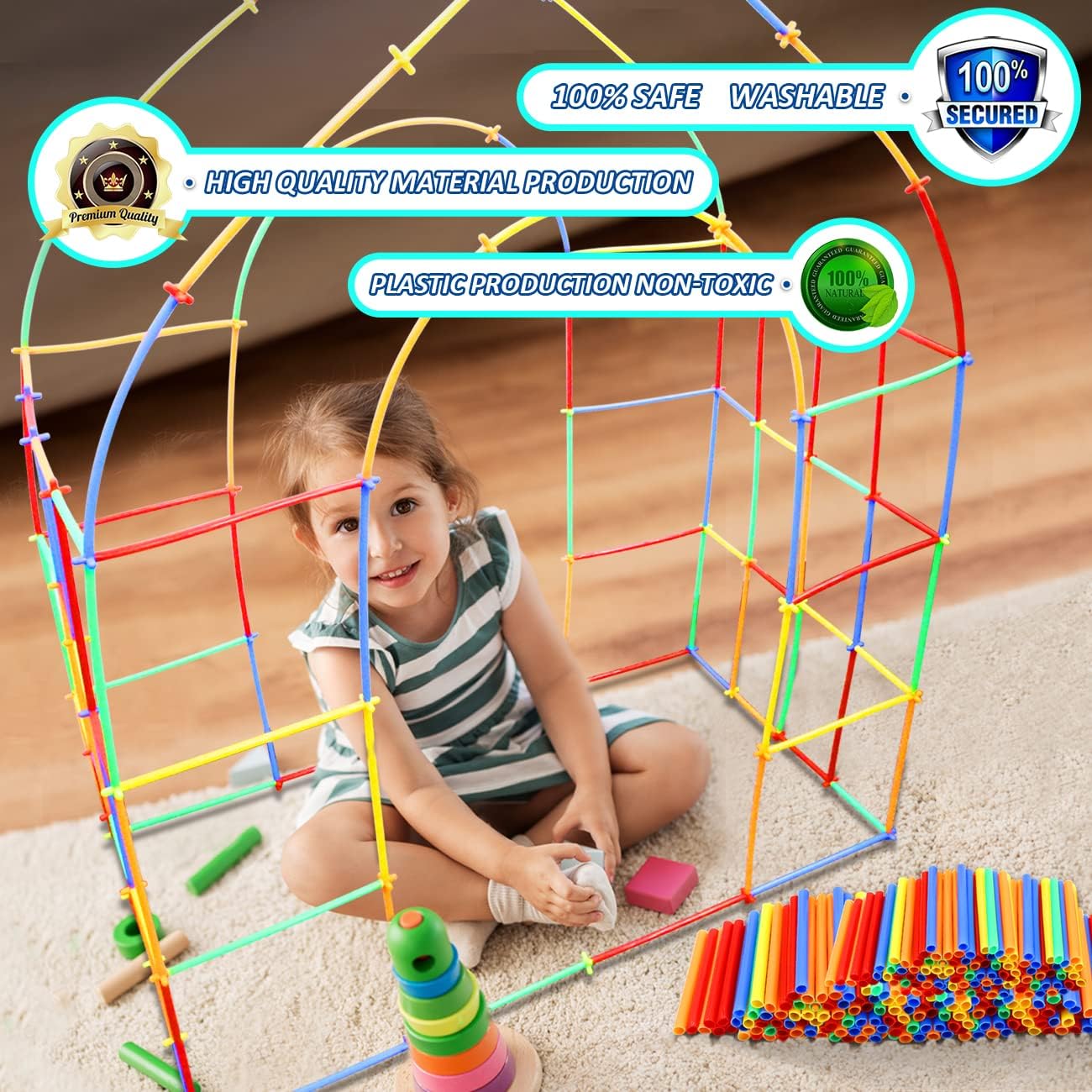 Straw Constructor Toys STEM Building Toys 600Pcs Straw Toy Interlocking Plastic Toys Engineering Toys Thin Tube Blocks Toy Educational Toy Kit for 3 4 5 6 7 8 Years Kids Toy for Boys and Girls