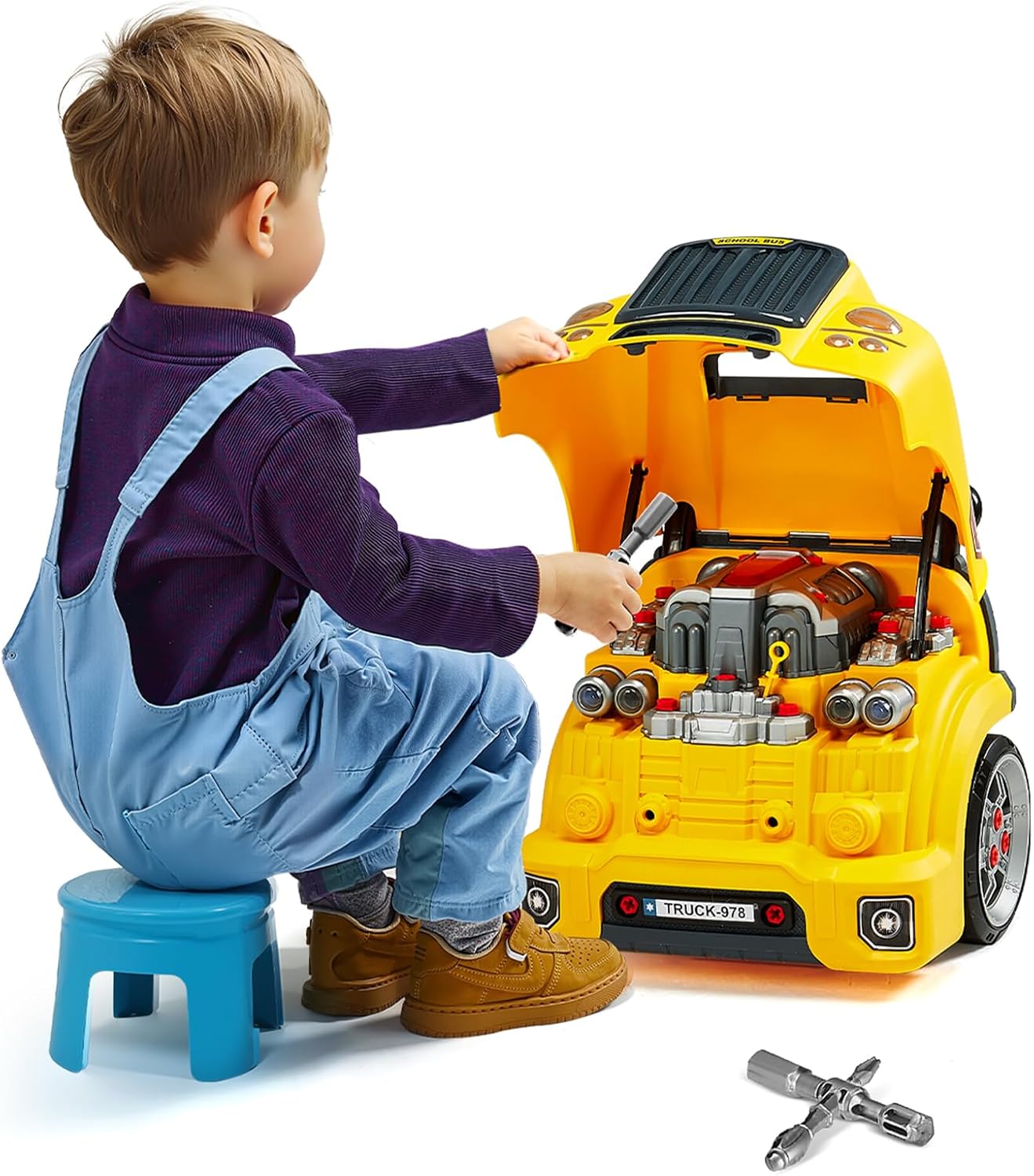 Juguete de motor, 60 piezas, juego de reparación de automóvil mecánico, con piezas extraíbles, luces y sonidos