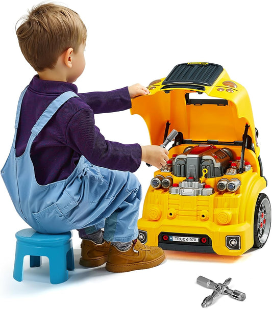 Juguete de motor, 60 piezas, juego de reparación de automóvil mecánico, con piezas extraíbles, luces y sonidos