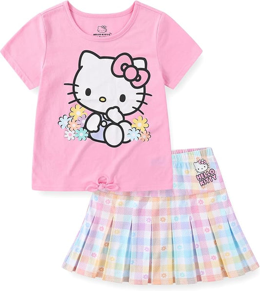 Hello Kitty Sanrio - Camiseta de manga corta y falda plisada