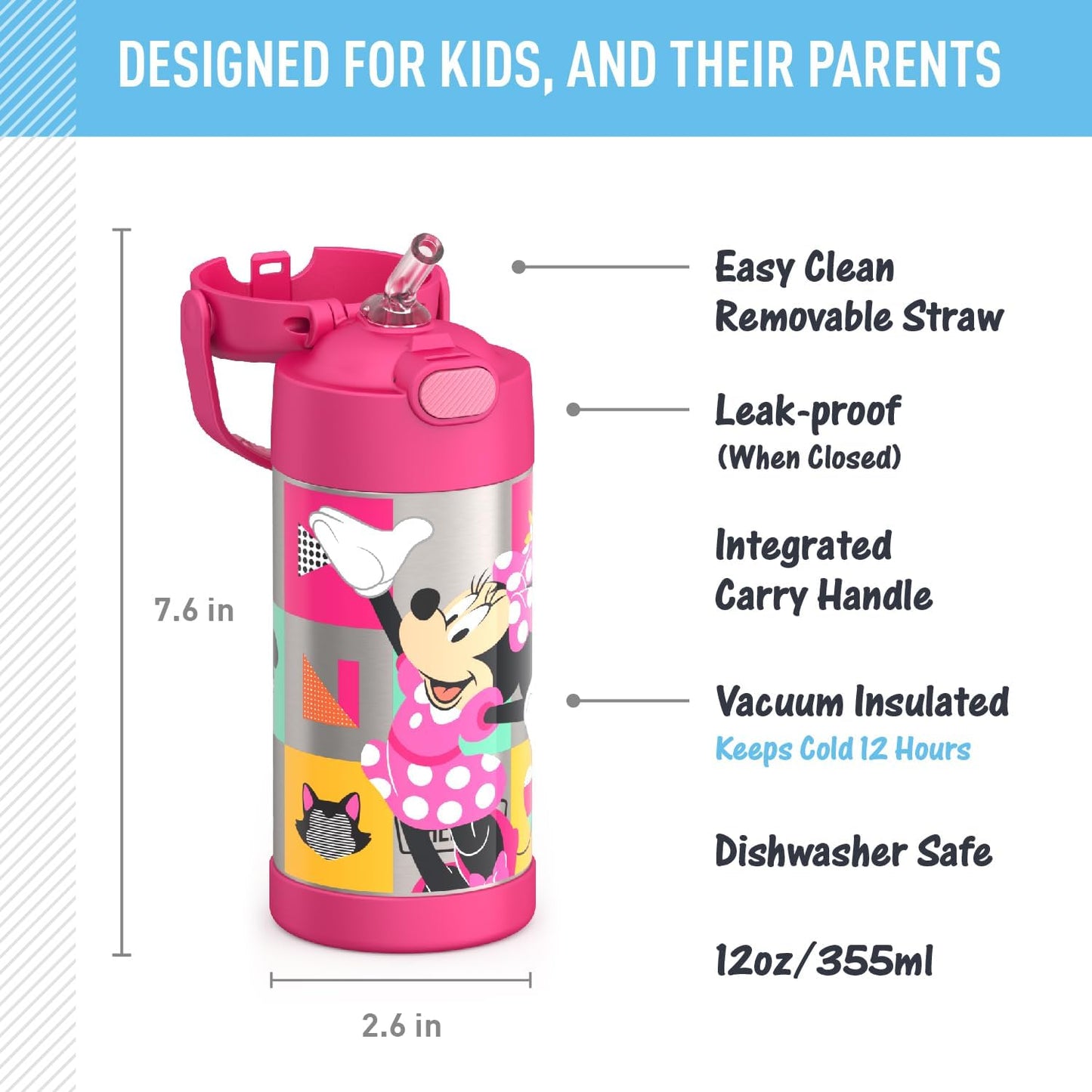 THERMOS FUNTAINER - Botella de agua de acero inoxidable Minnie