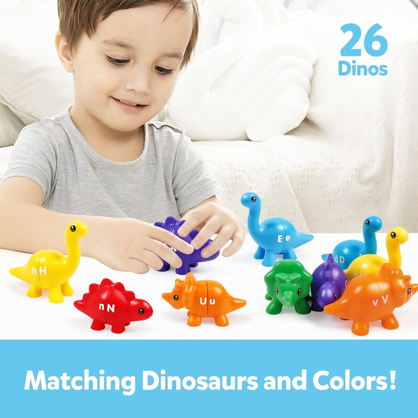 Matching Letters Counting Dinosaur Toys with Double-Sided ABC Alphabet Preschool Learning Uppercase Lowercase Sensory Sorting Educational Montessori Toy Sets for Kids Toddler Aged 3+ Years Old…