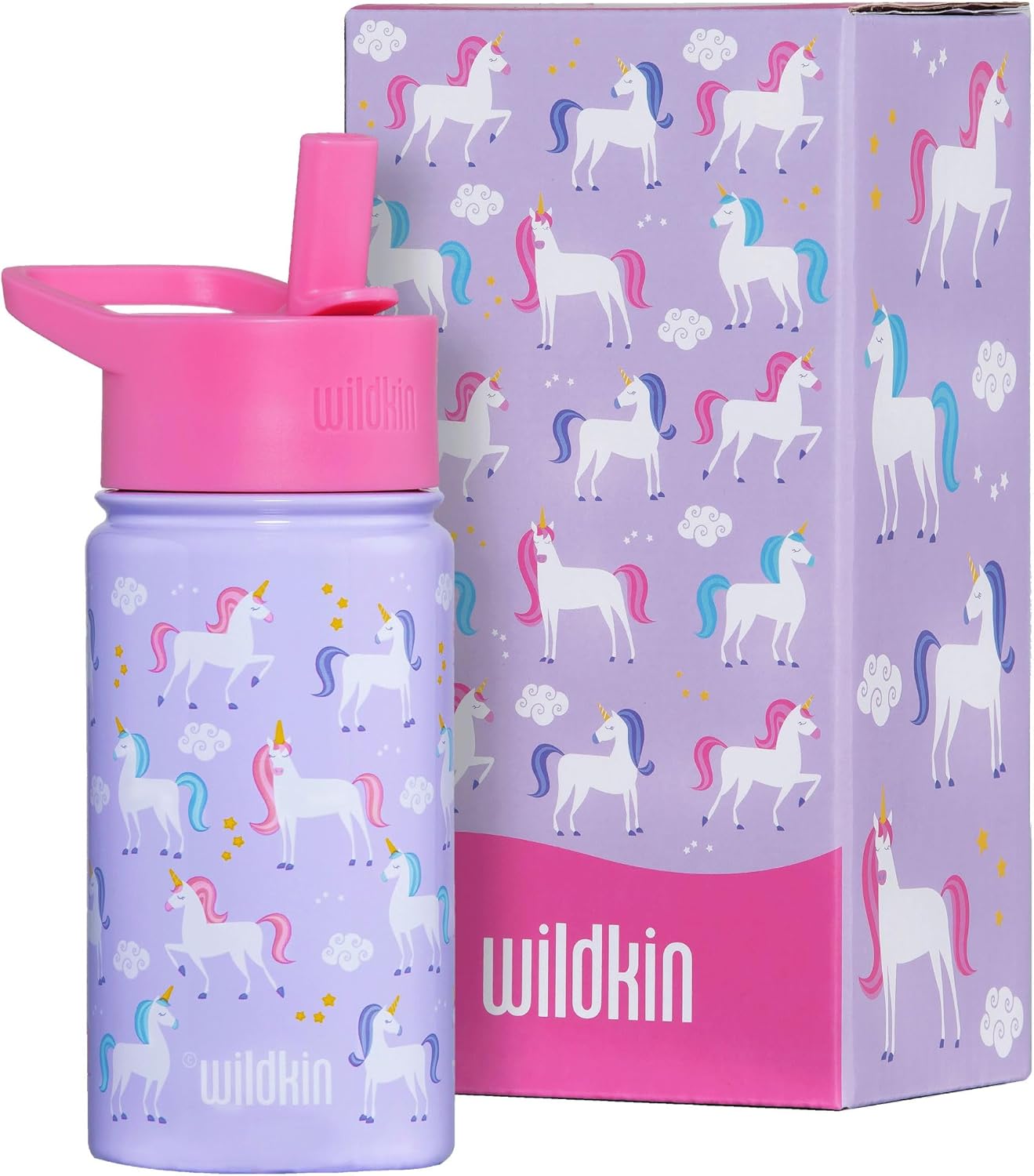 Wildkin Botella de agua reutilizable de acero inoxidable Unicornios 