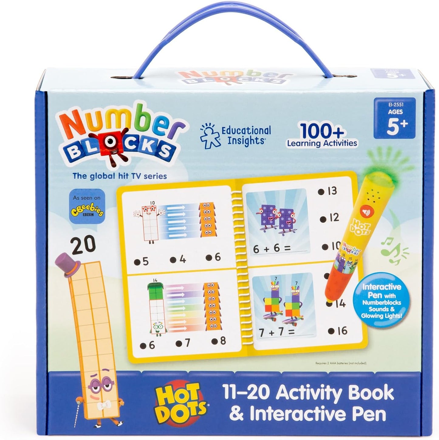 Educational Insights Hot Dots Numberblocks - Libro de trabajo números del 11 al 20 con bolígrafo interactivo, actividades de aprendizaje para niños a partir de 5 años