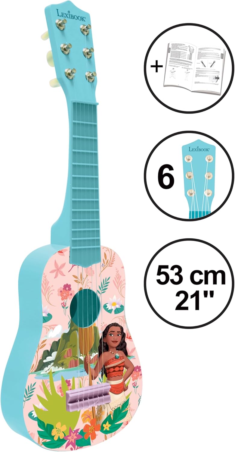 Lexibook, Disney Moana, Mi primera guitarra para niños, 6 cuerdas de nailon, 20.9 in / 21 pulgadas