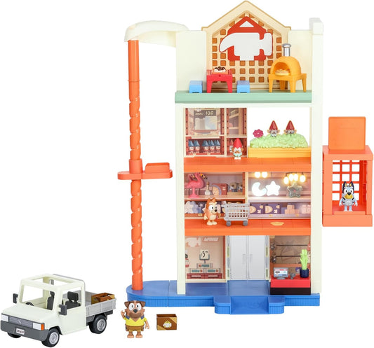 Hammerbarn Shopping Center Mega Set, 4 Level, 22" Tall Playset with Working Lift and Trolley Return, Lights and 45+ Sounds. 3 Figures. 15 Accessories & Tradie Ute Vehicle | Amazon Exclusive