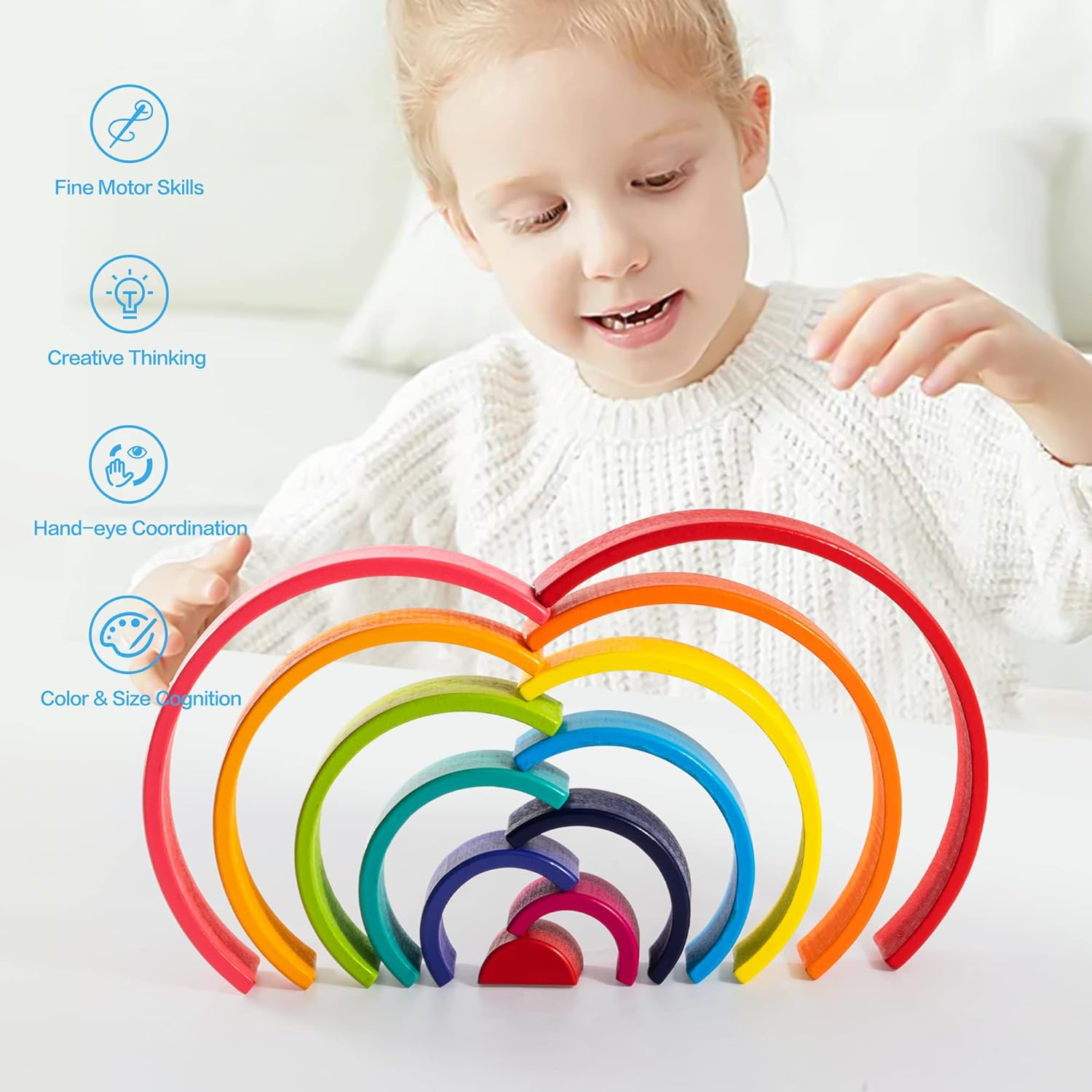 Juego de apilador de madera Rianbow 4 en 1 Montessori 