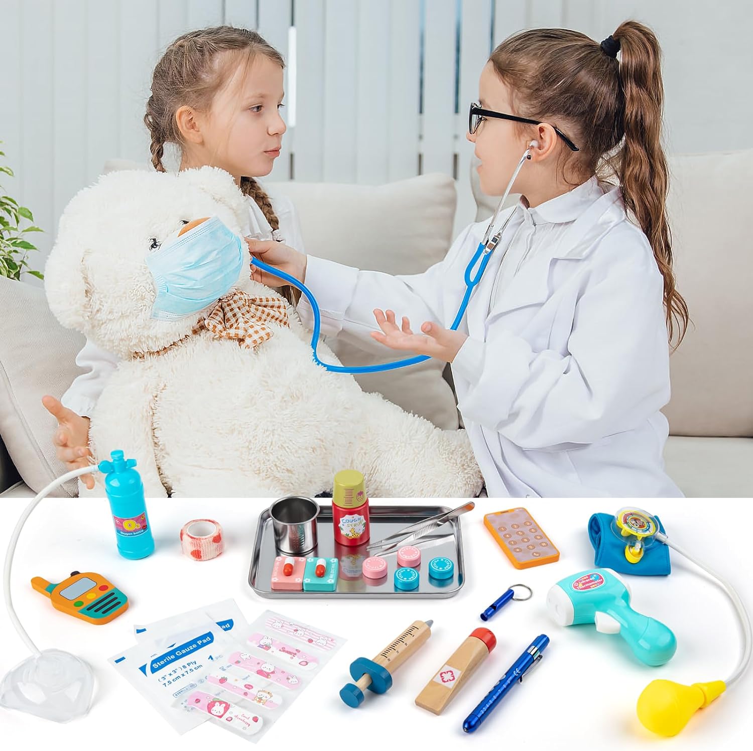 Kit médico para niños, juego de simulación de 34 piezas para niños pequeños, kit de médico para niños, con bolsa médica, estetoscopio y otros accesorios