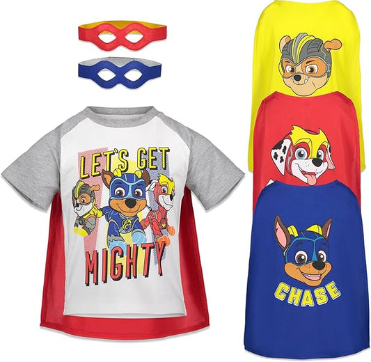 Nickelodeon Paw Patrol Chase Marshall Rubble Big Boys - Conjunto de camiseta gráfica, capas y máscara